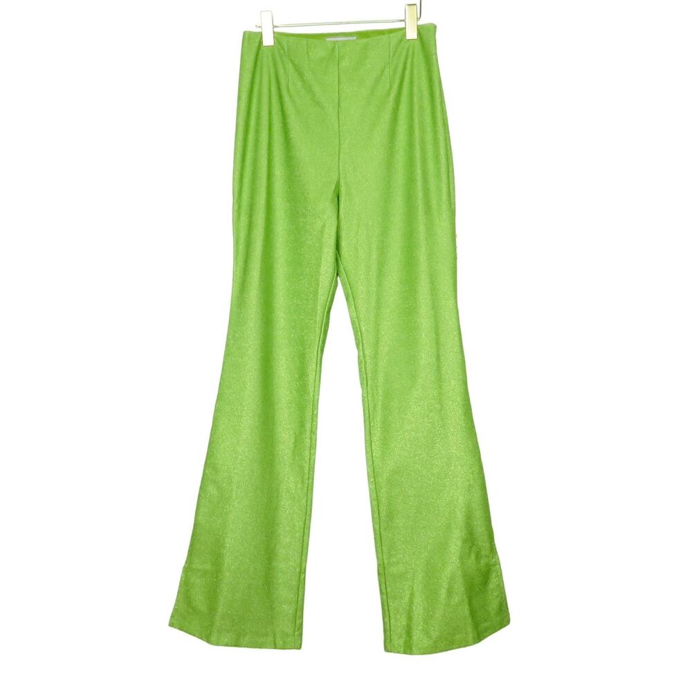 ASOS Lime Green Sparkly Flared Leg Pants Size 8 Y2k